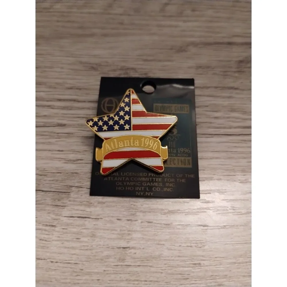 Star Flag #49704 Olympic Games Atlanta 1996 Ho Ho Int'L Co Pinback Pin